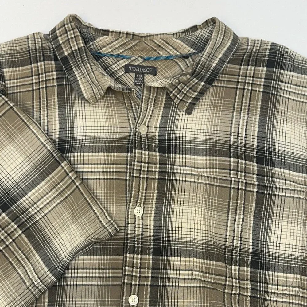 Toad&Co Shirt Mens XXL 2XL Plaid Smythy Short Sleeve Shirt Organic Cotton